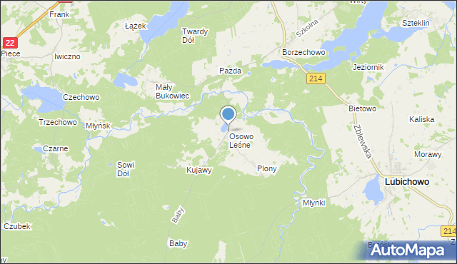 mapa Osowo Leśne, Osowo Leśne na mapie Targeo